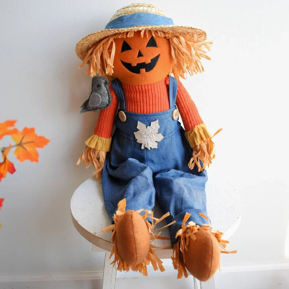 Vintage Jack O Lantern Pumpkin Man Farmer Scarecrow Cottage Farmhouse Fall Decor